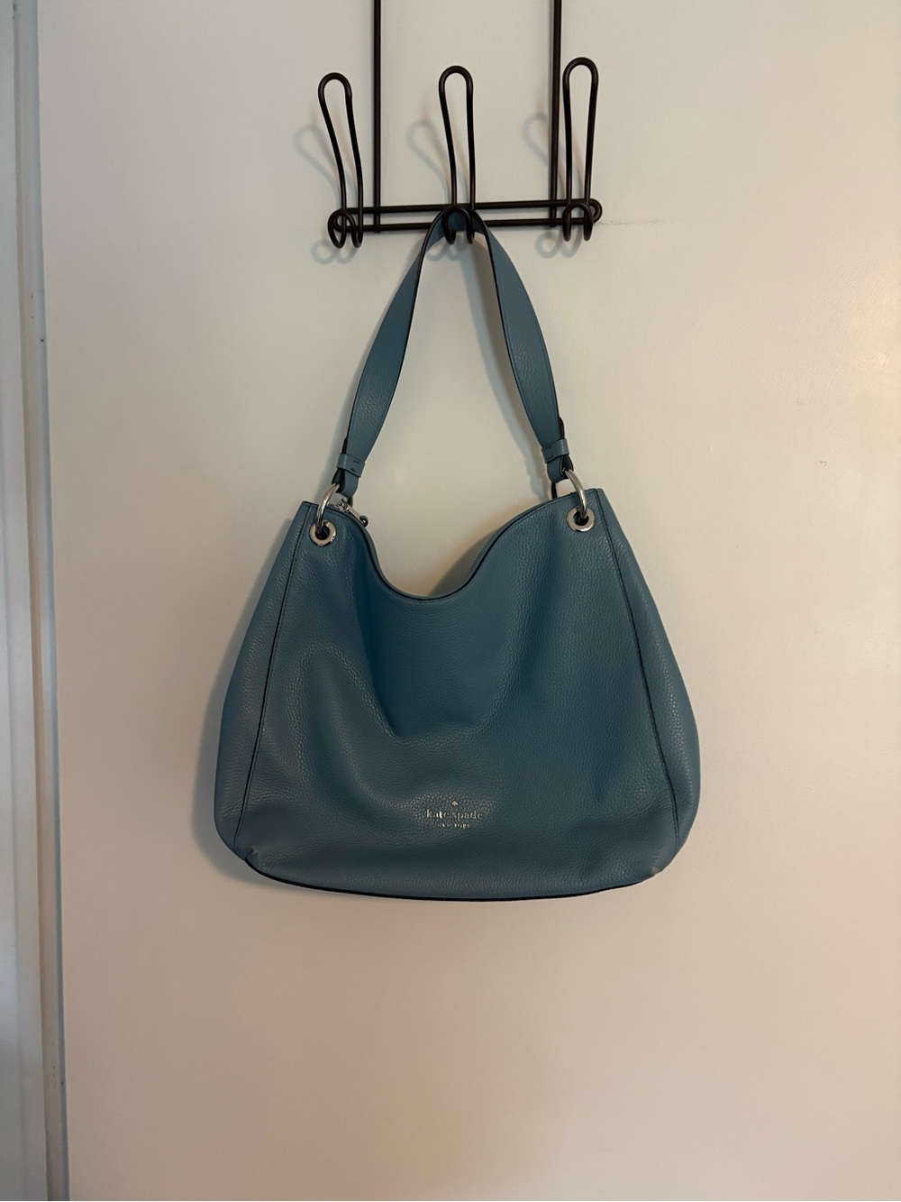 The light blue pebbled leather, Kate Spade Hudson, large hobo bag